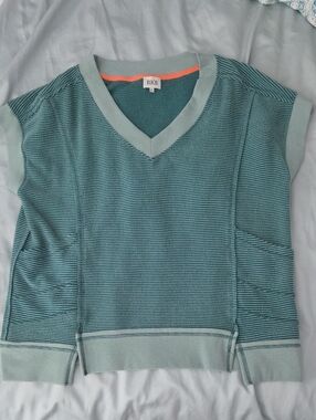 BKE Teal & Mint Striped V-Neck Knit Top